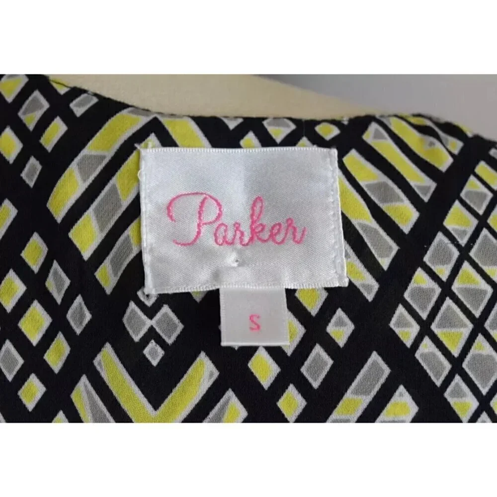 PARKER KATE MATRIX PRINT SILK LEATHER FAUX WRAP DRESS - Picture 7 of 8